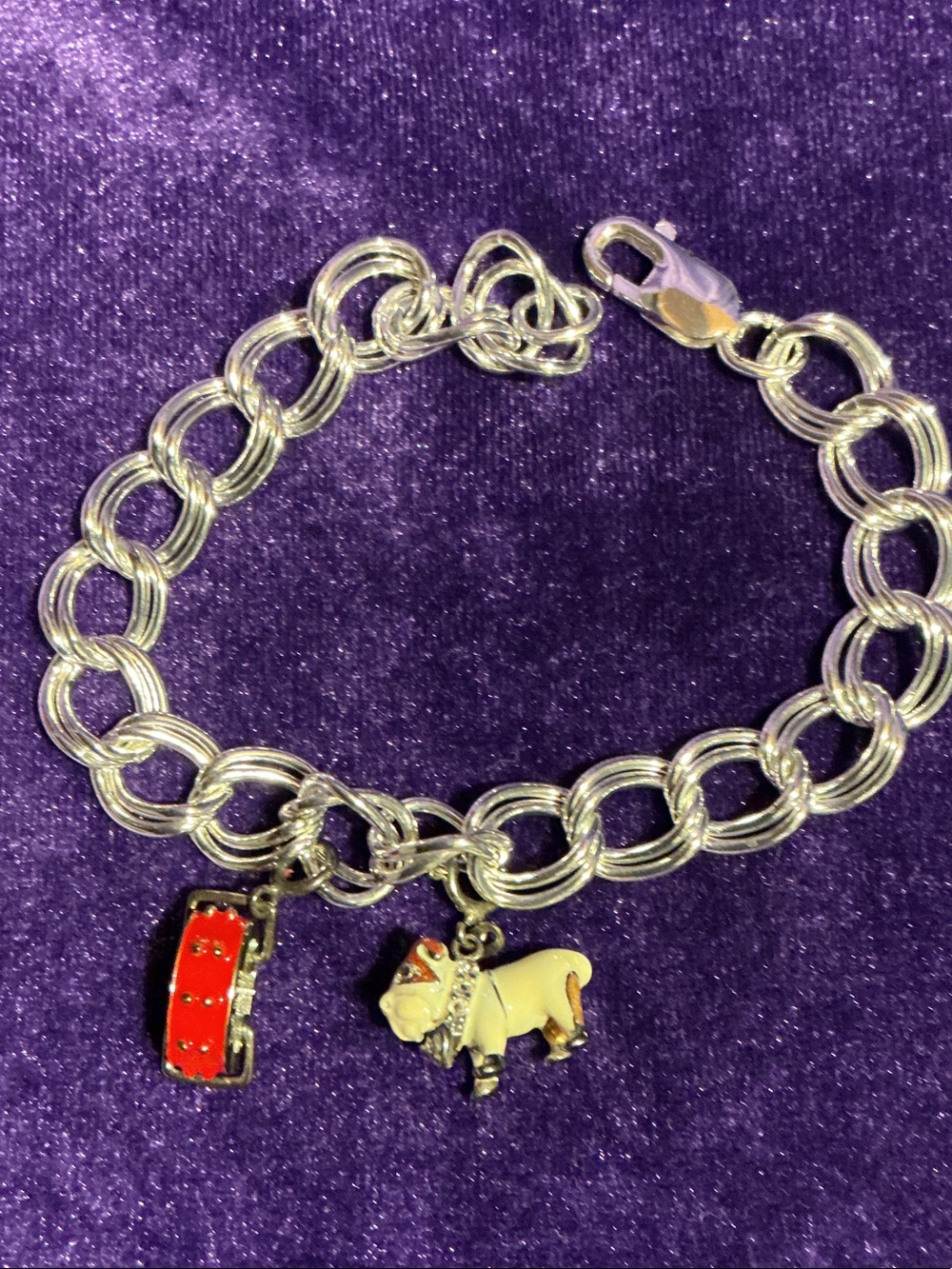 Silver Link Charm Bracelet with Red and Yellow Charms